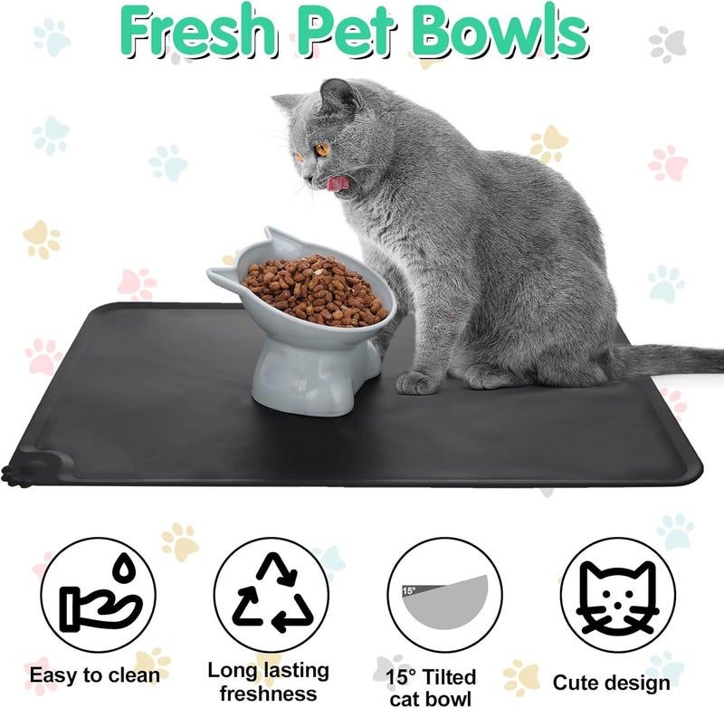 Hoemwarm 3 Pcs Elevated Cat Bowls 15° Raised Cat Food Bowl with Silicone Pet Food Mat Anti Vomiting Cats Dishes Pet Food and Water Bowls for Indoor Cats and Small Dogs(3 Colors) - Image 4